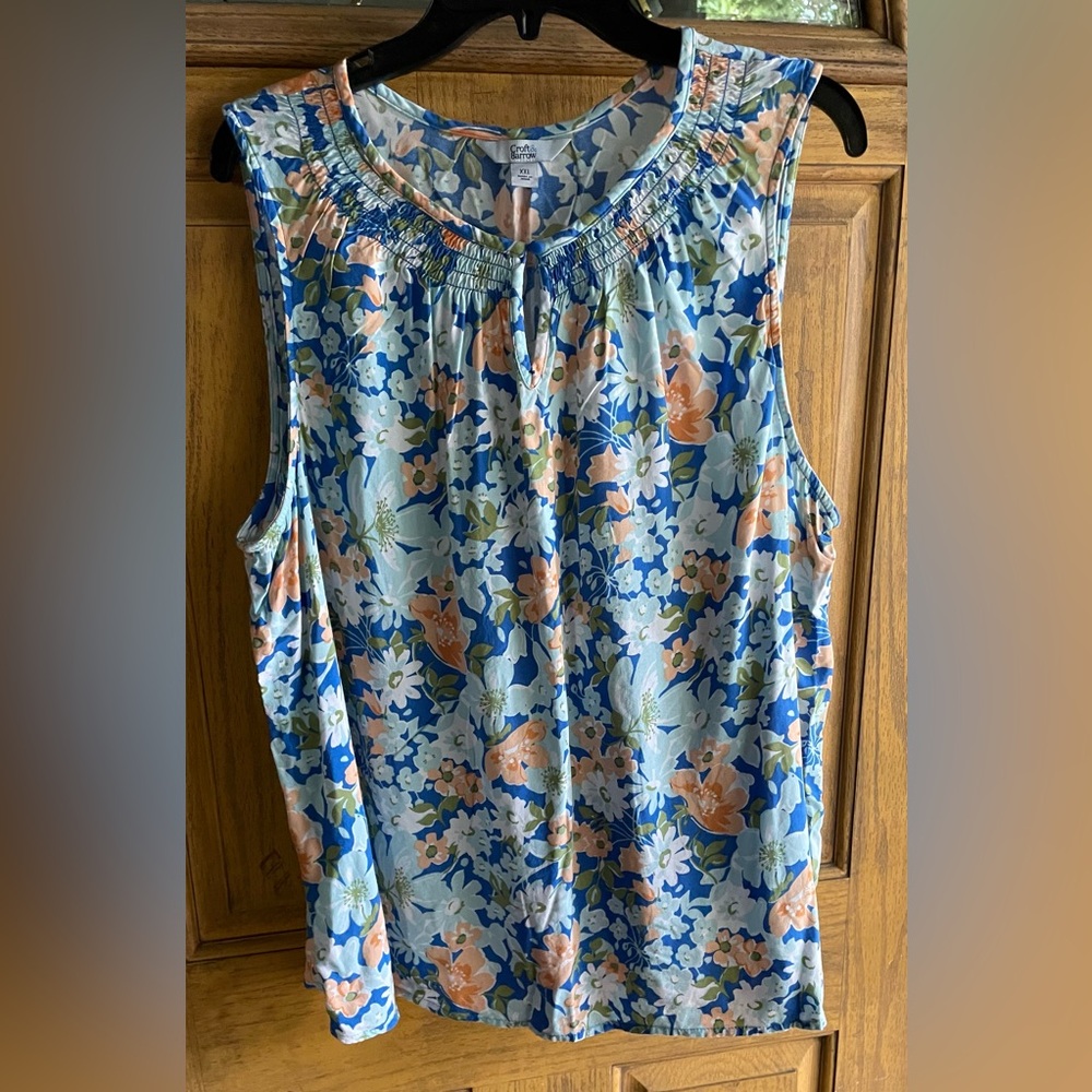 Croft & Borrow Floral Sleeveless Top - Blue and Orange XXL